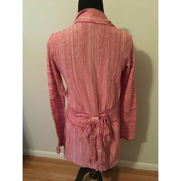 Free People Red & White Heathered Cardigan W/Fringe Trim, Size Small - Picture 5 of 6